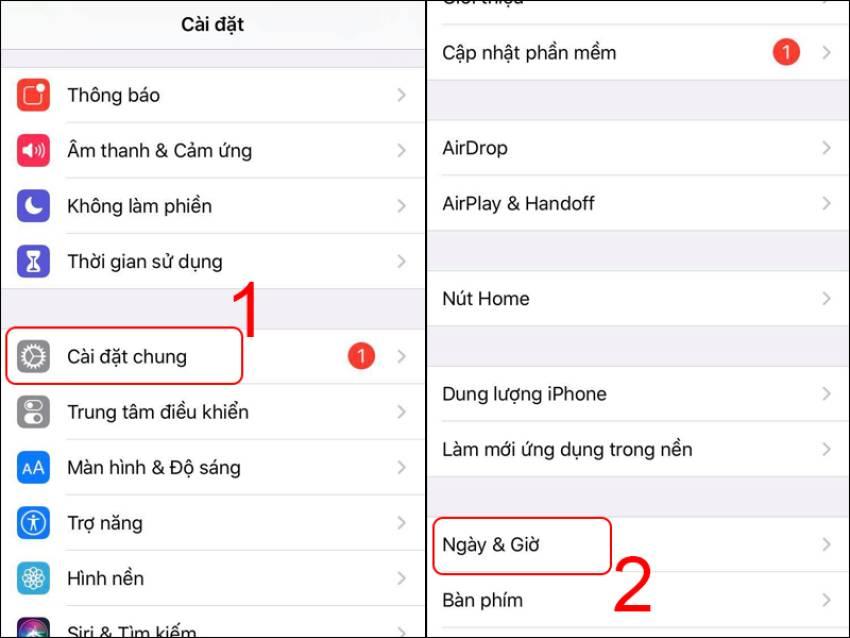 cài đặt lại ngày giờ trên iphone