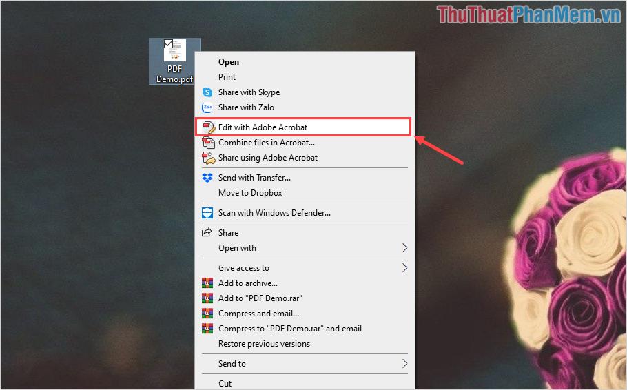 Click chuột phải vào file PDF và chọn Edit with Adobe Acrobat