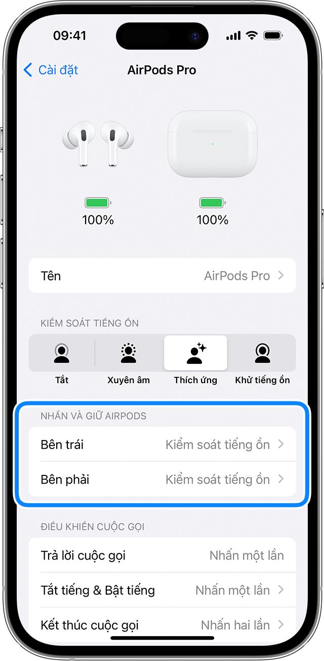 Phần cài đặt AirPods trên iPhone