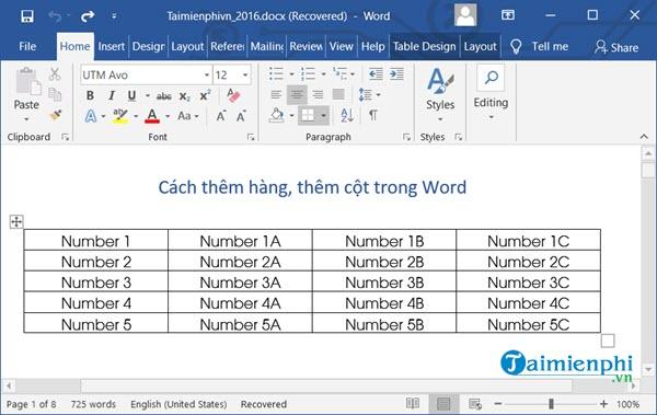 Cách thêm dòng, cột trong Word, thêm dòng, cột vào bảng biểu Table tro