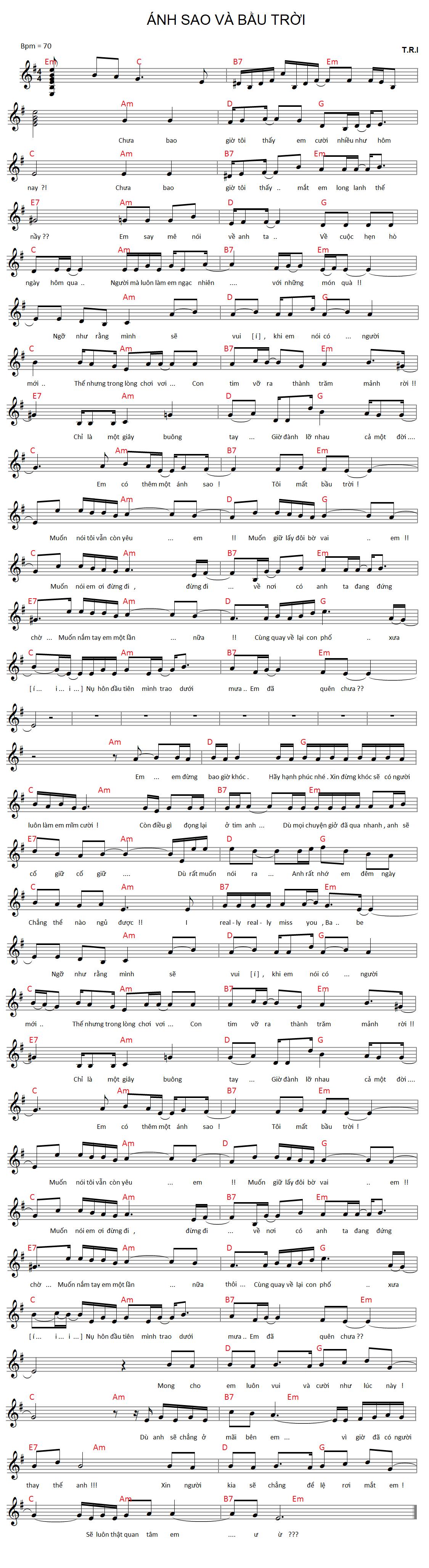 Ánh Sao Và Bầu Trời (Sheet piano – Hợp âm – Cảm âm)