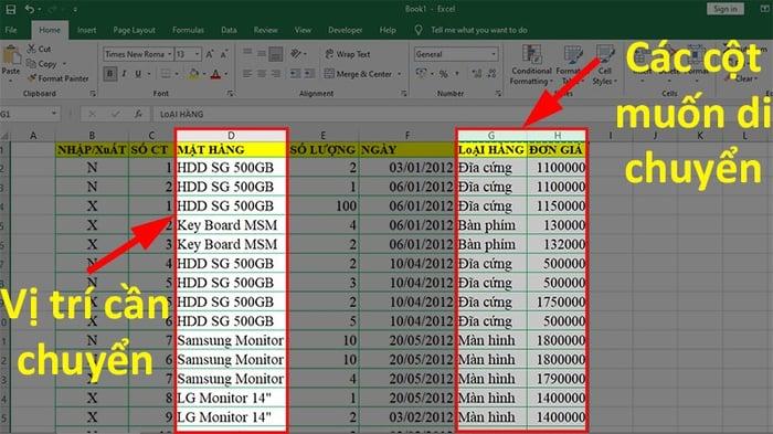 Bí quyết di chuyển cột, dòng trong Excel một cách linh hoạt và hiệu quả