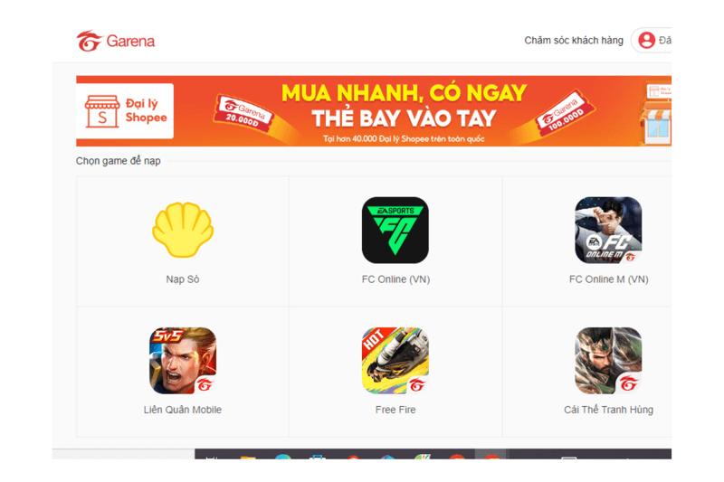 Nạp quân huy bằng thẻ Garena trên website