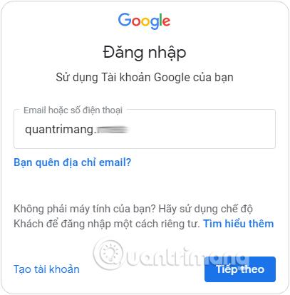 Mở Tài khoản (Account) trong danh sách Google Apps