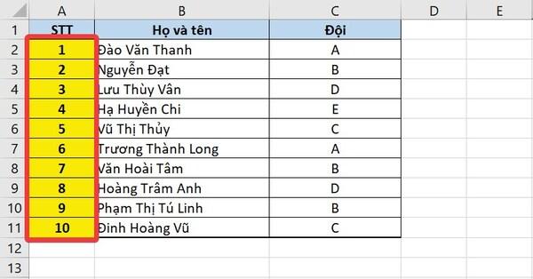 Thao tác đánh số thứ tự trong Excel giúp thống kê thông tin hiệu quả